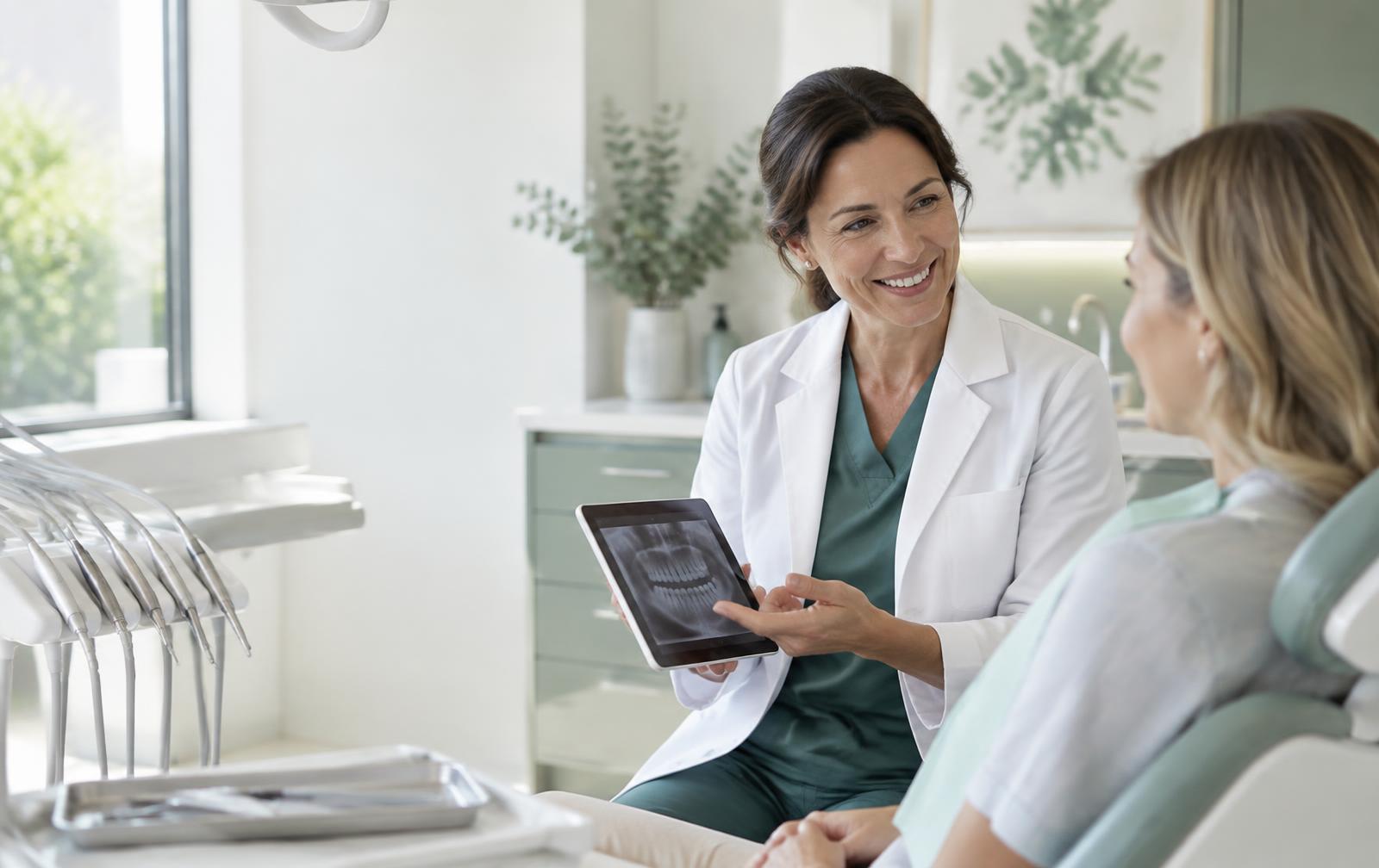 Dentist speaking with a patient during a virtual consultation